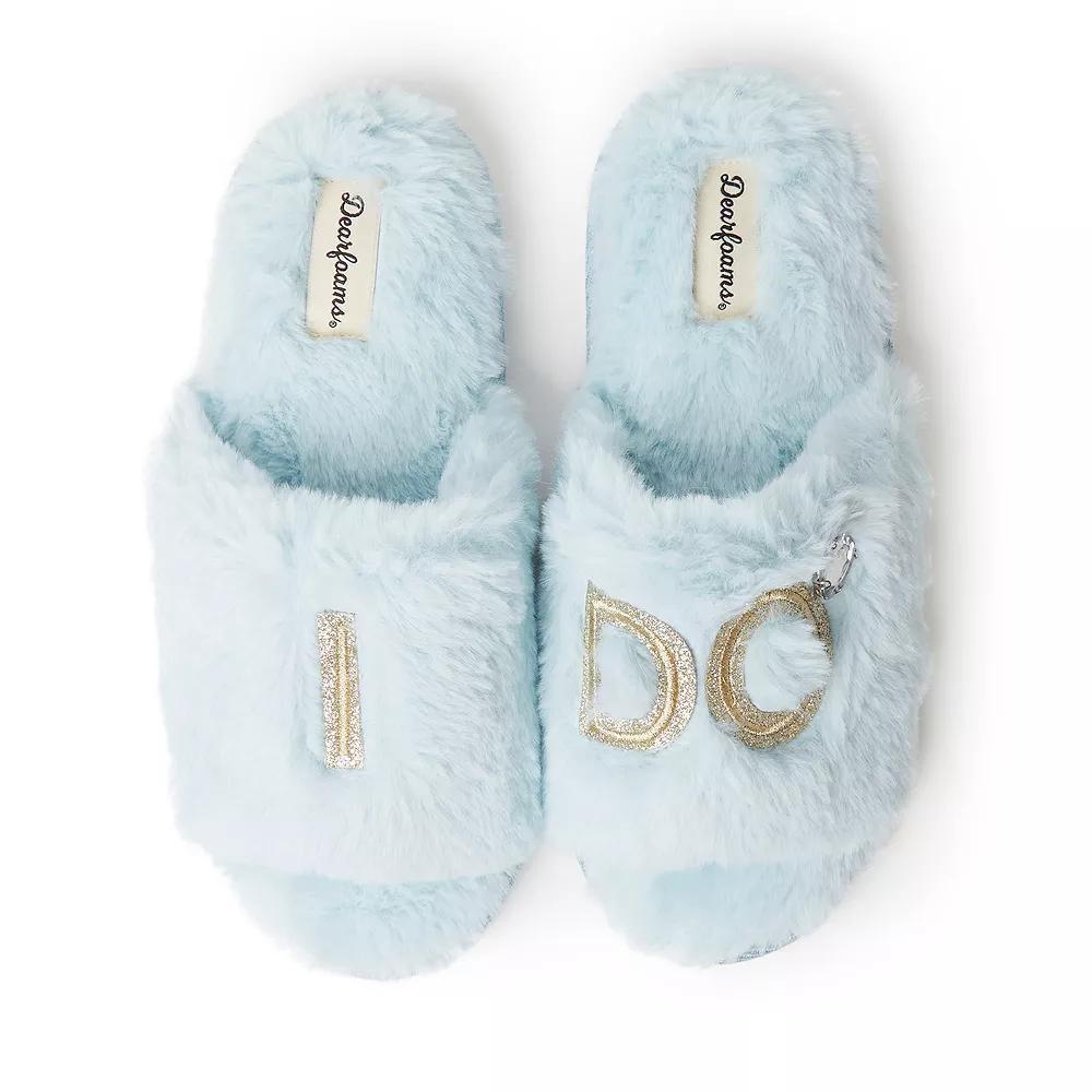 Dearfoams "I Do" Faux-Fur Bridal Women's Slide Slippers, Size: Small, I Do Blue Product Image