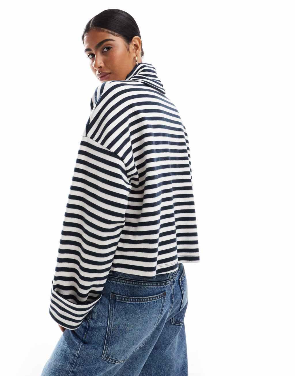 ASOS DESIGN supersoft boxy turtleneck in navy and cream stripe Product Image