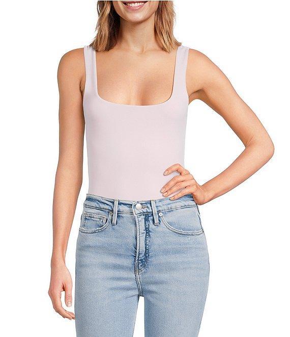 Good American Scuba Knit Modern Square Neck Sleeveless Wide Strap Tank Bodysuit Product Image