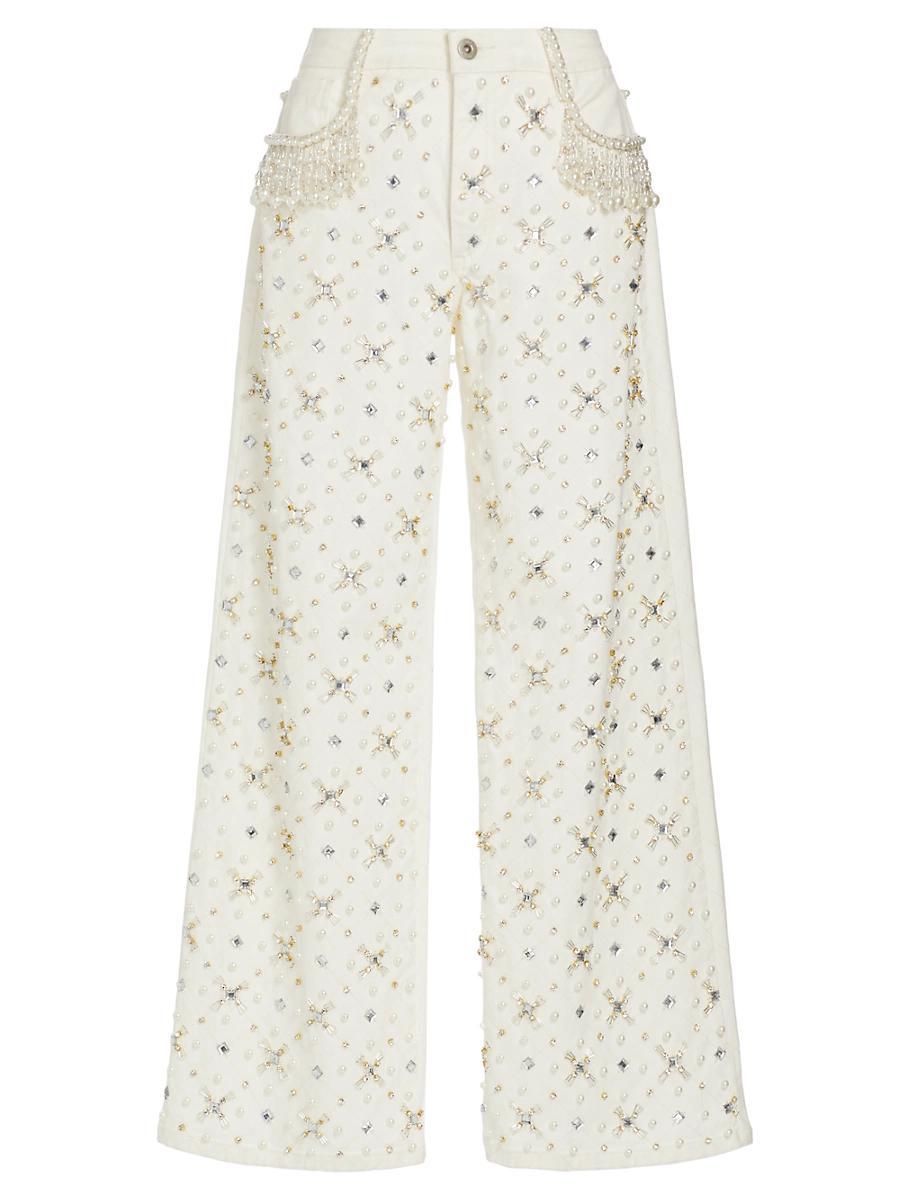 Womens Beaded Wide-Leg Jeans Product Image