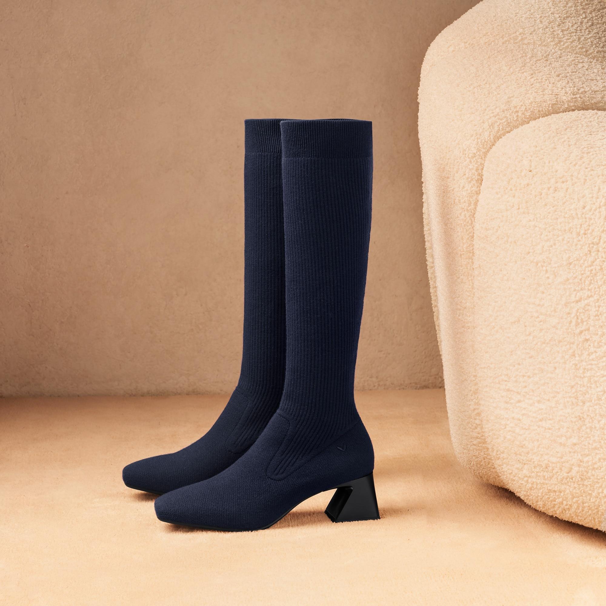 Square-Toe Water-Repellent Wool Knee High Boots (Rebecca Pro） Product Image