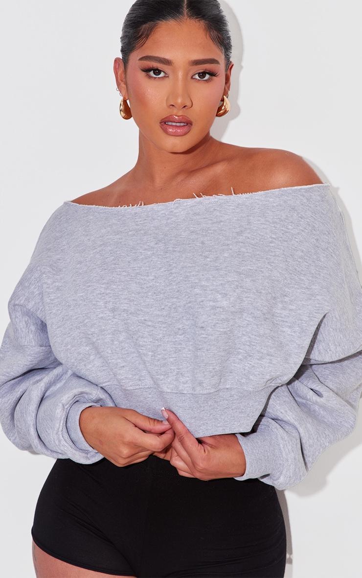 Shape Grey Marl Sweat Slouch Crop Sweatshirt Product Image