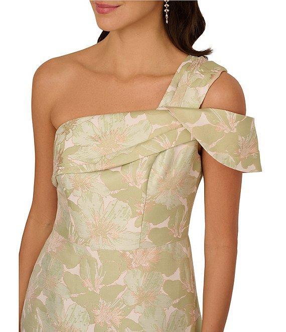 Adrianna Papell One Shoulder Asymmetrical Neckline Floral Jacquard A-Line Gown Product Image
