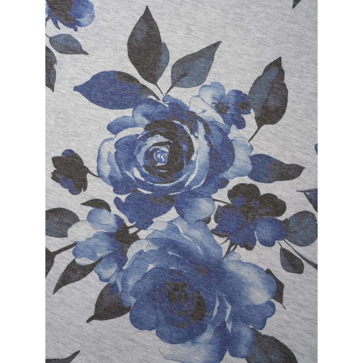 Plus Size Floral Print Round Neck Fitted T-Shirt DarkGray Women Casual Non Natural Flowers Boat Neck Everyday T-shirts BloomChic 22-24/3X Product Image