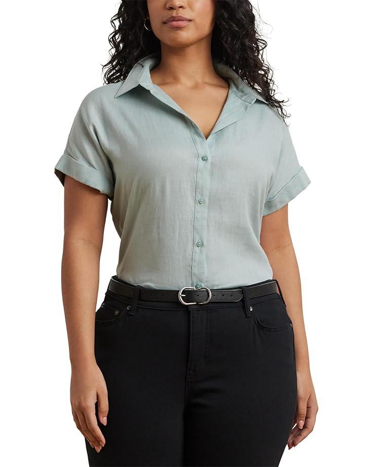 Plus Size Linen Dolman-Sleeve Shirt Product Image