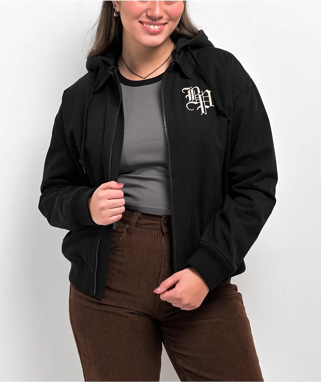 Broken Promises Lock Up Black Hooded Work Jacket Product Image