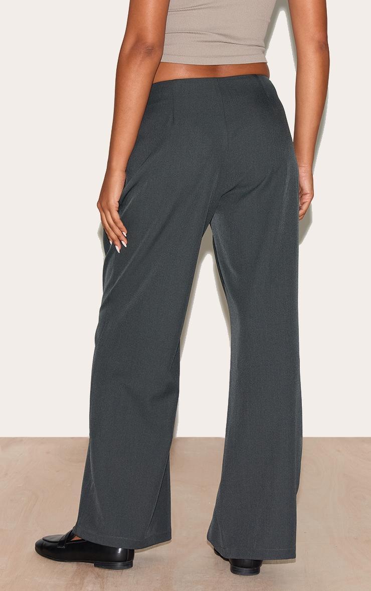 Slate Grey Woven Pleated Belt Detail Wide Leg Pants Product Image