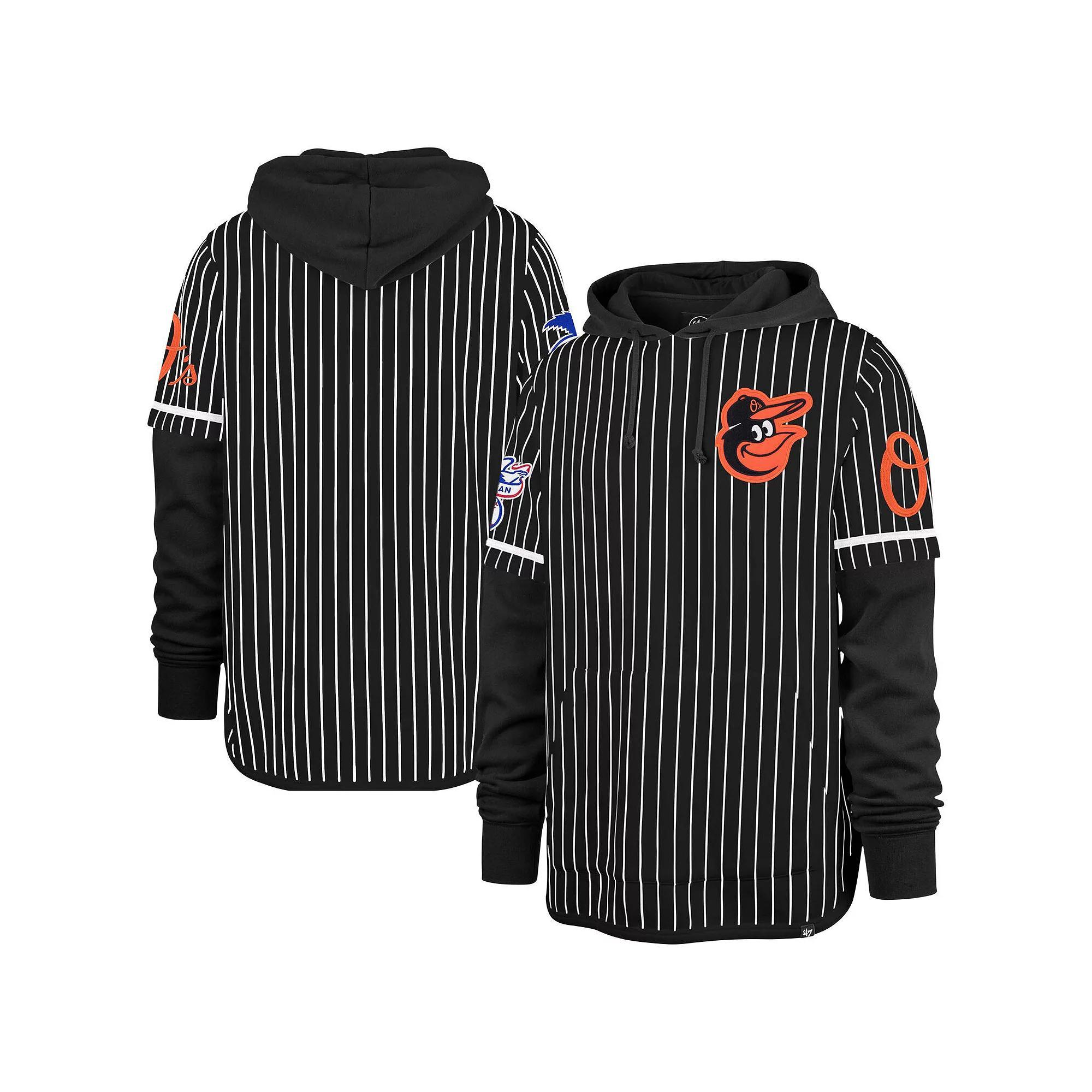 Men's '47  Royal Chicago Cubs Pinstripe Double Header Pullover Hoodie, Size: XL, Blue Product Image