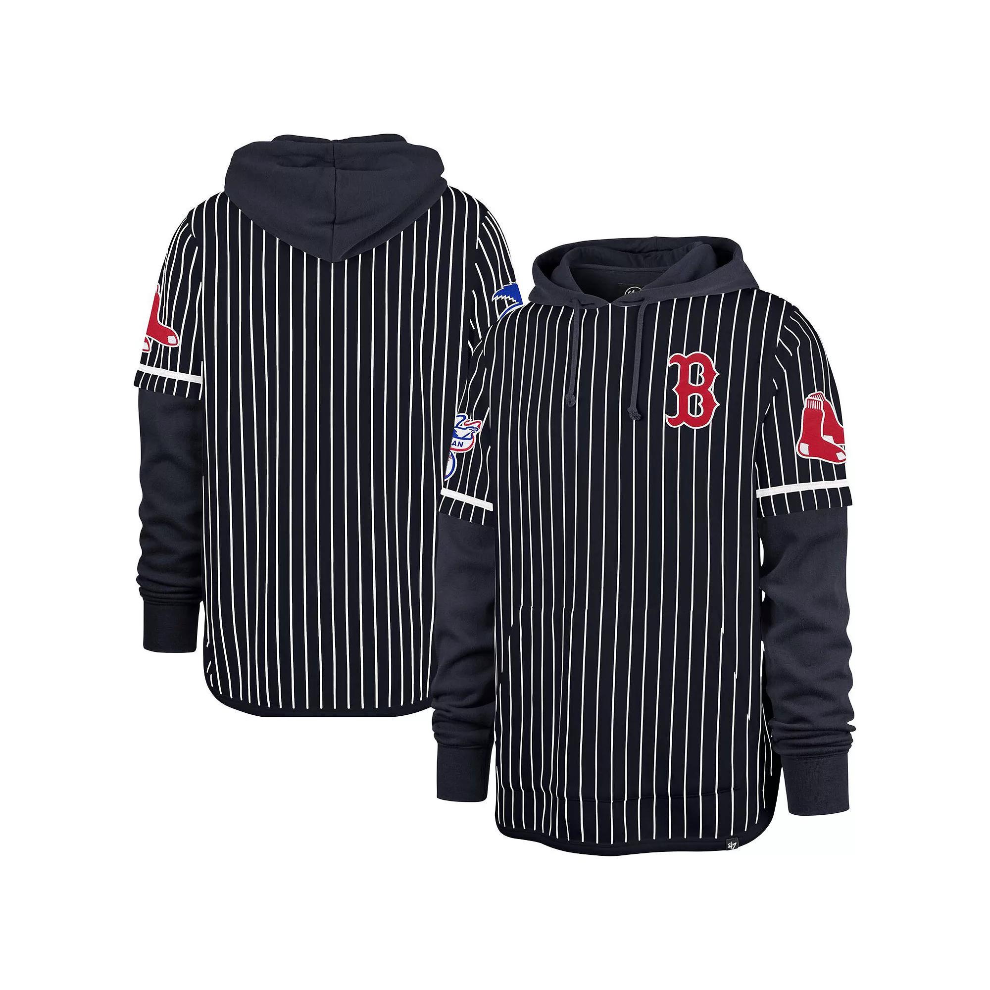 Men's '47  Royal Chicago Cubs Pinstripe Double Header Pullover Hoodie, Size: XL, Blue Product Image