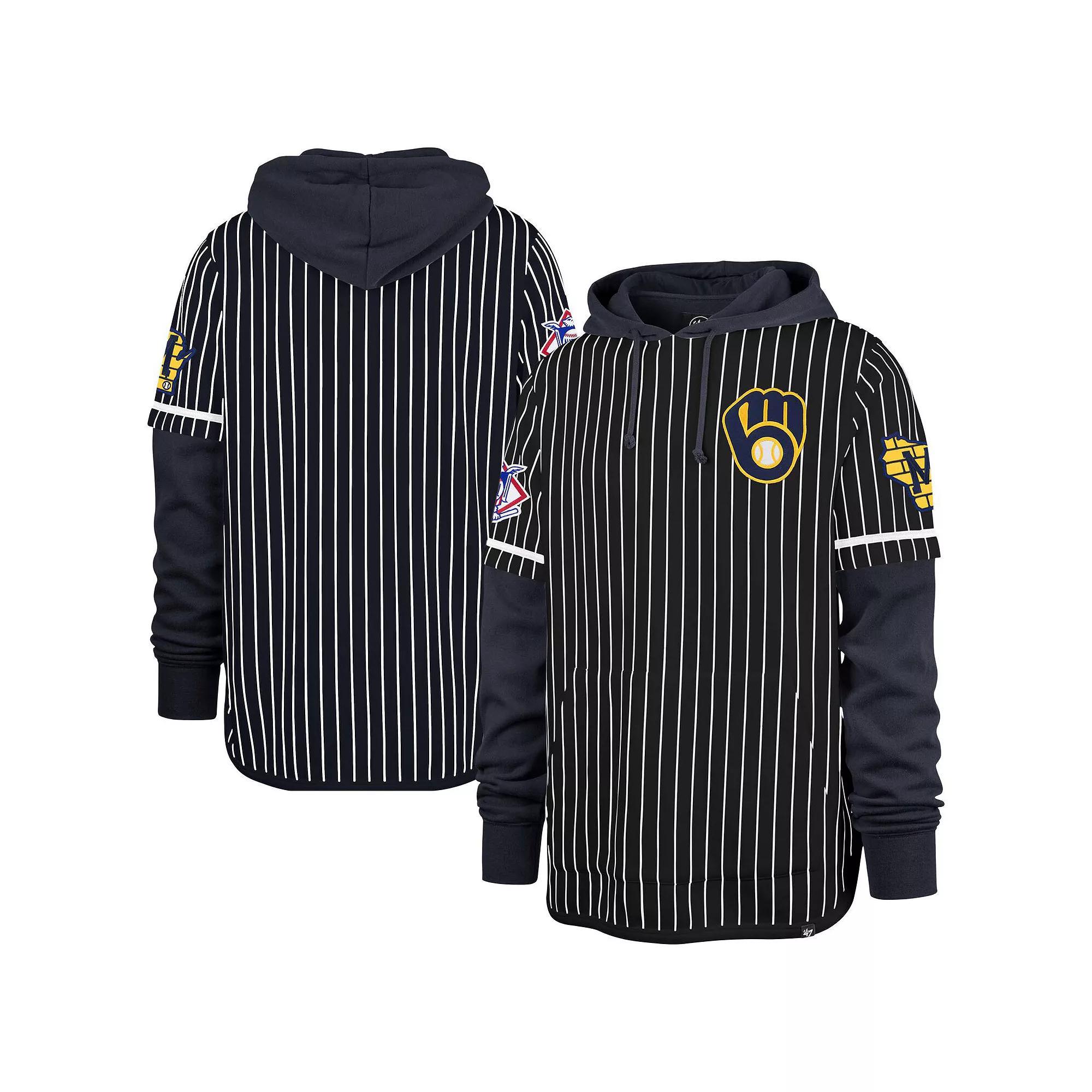 Men's '47  Royal Chicago Cubs Pinstripe Double Header Pullover Hoodie, Size: XL, Blue Product Image