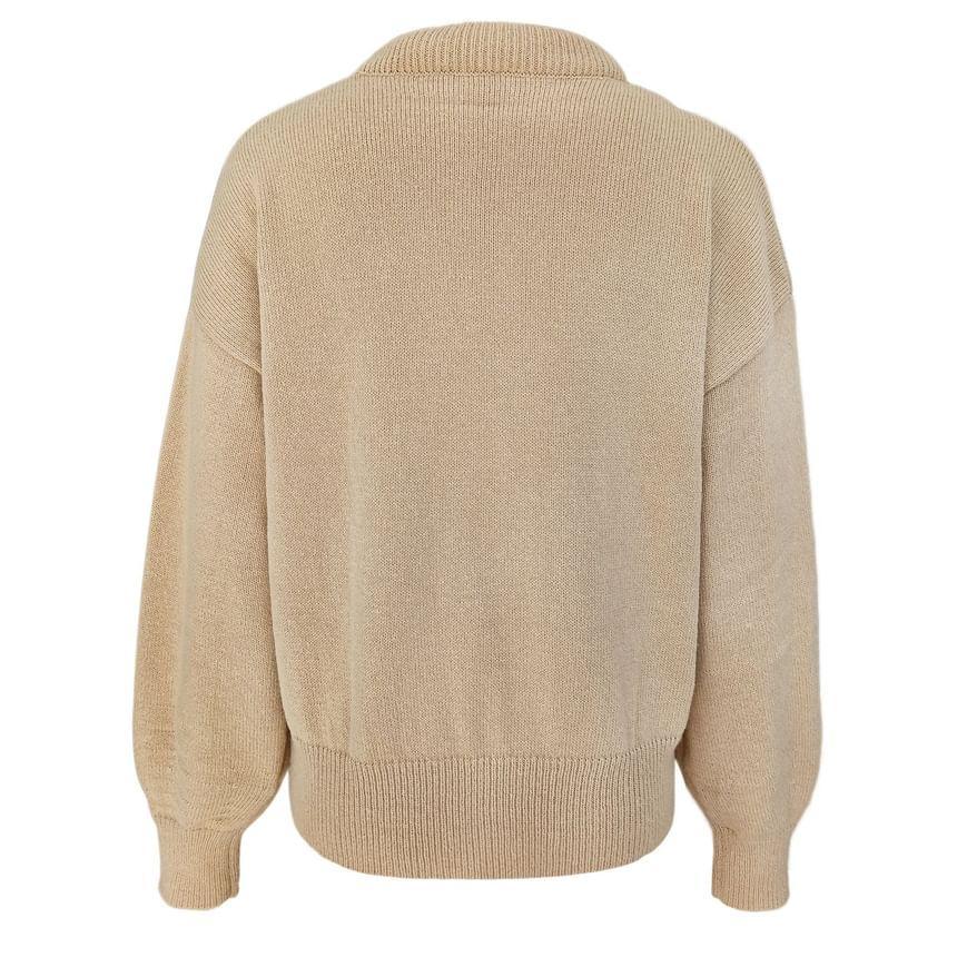 V-Neck Plain Oversized Sweater Product Image