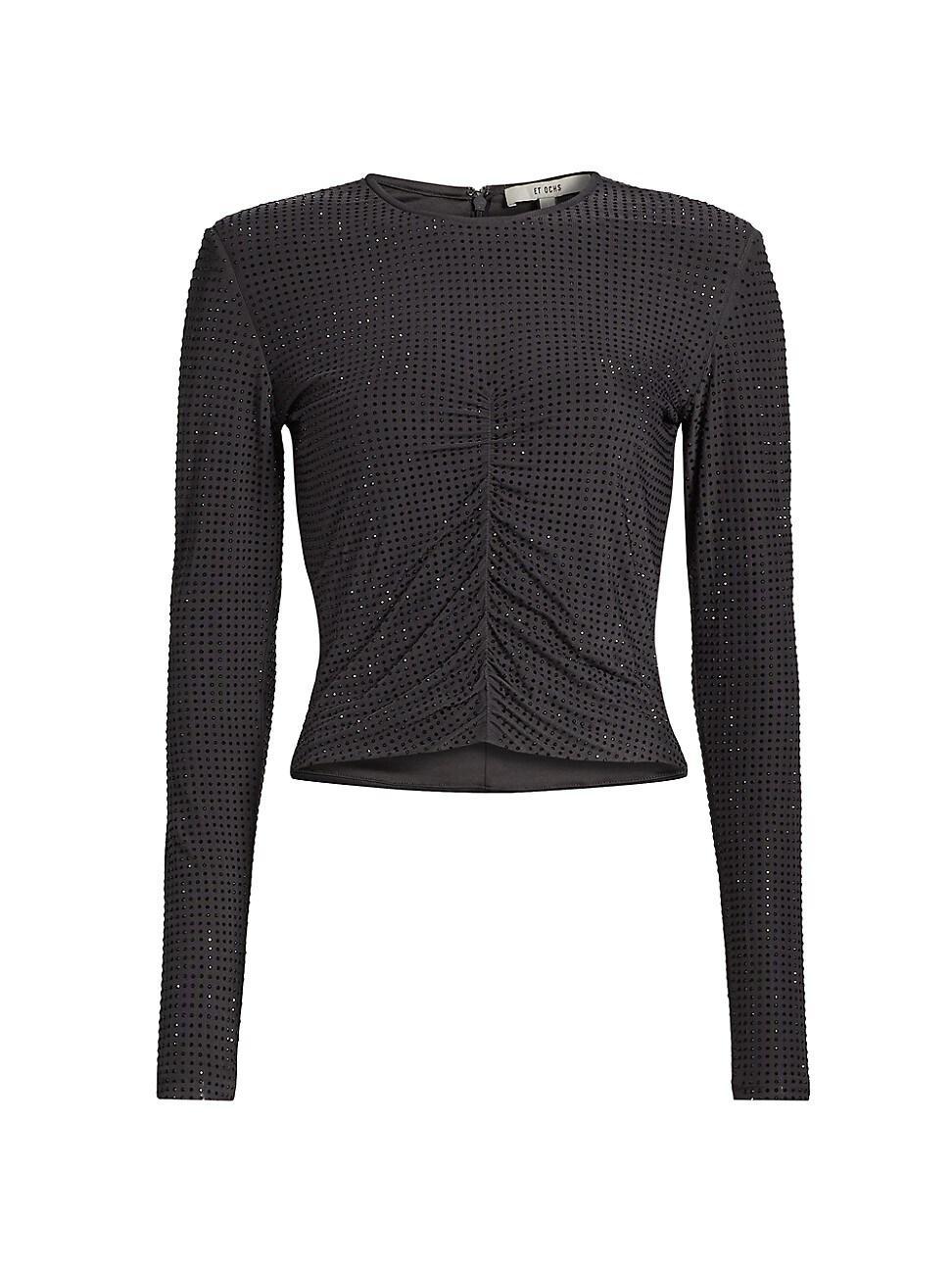 Womens Alexis Crystal Mesh Ruched Top Product Image