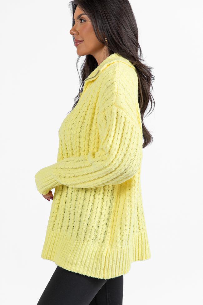 Forever Yours Yellow Cable Knit Chenille Quarter Zip Sweater FINAL SALE Product Image