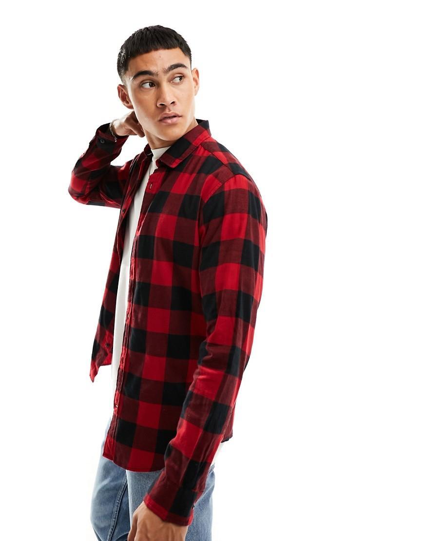 Jack & Jones Essentials flannel buffalo check shirt in black & white  Product Image