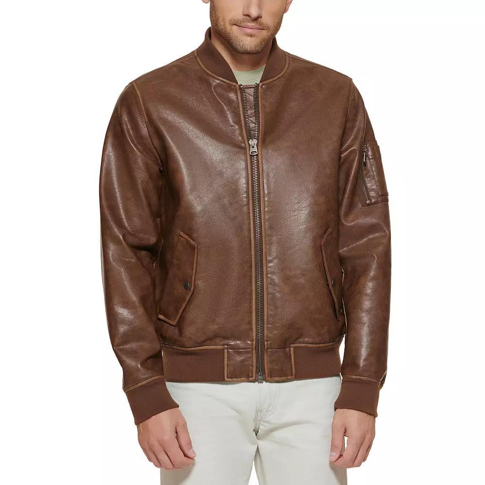 Men's Levi's® Faux Leather Flight Bomber Jacket, Size: Medium, Saddle Product Image