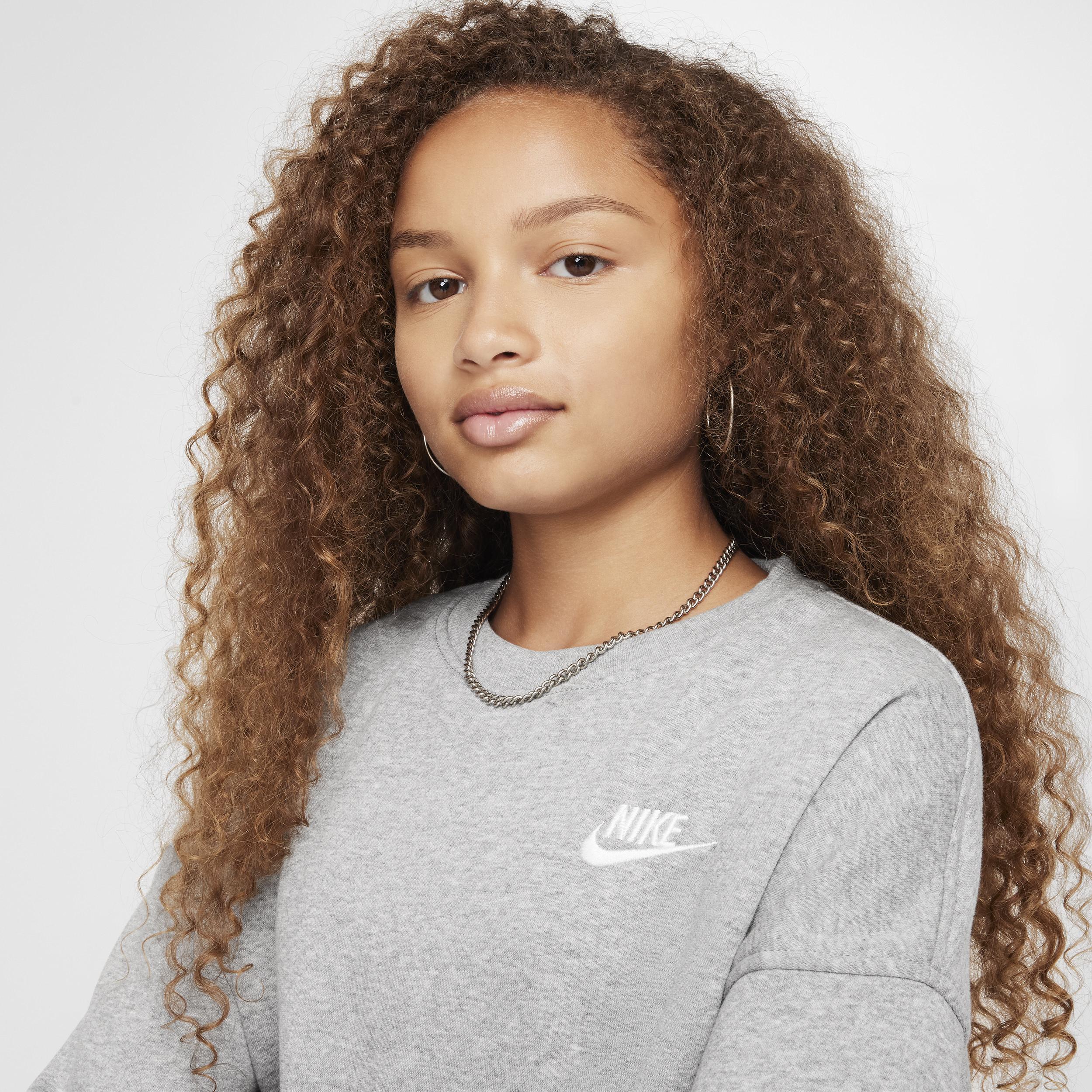 Nike Kids' Sportswear Club Fleece Crewneck Sweatshirt in Dark Grey Heather/White at Nordstrom Product Image