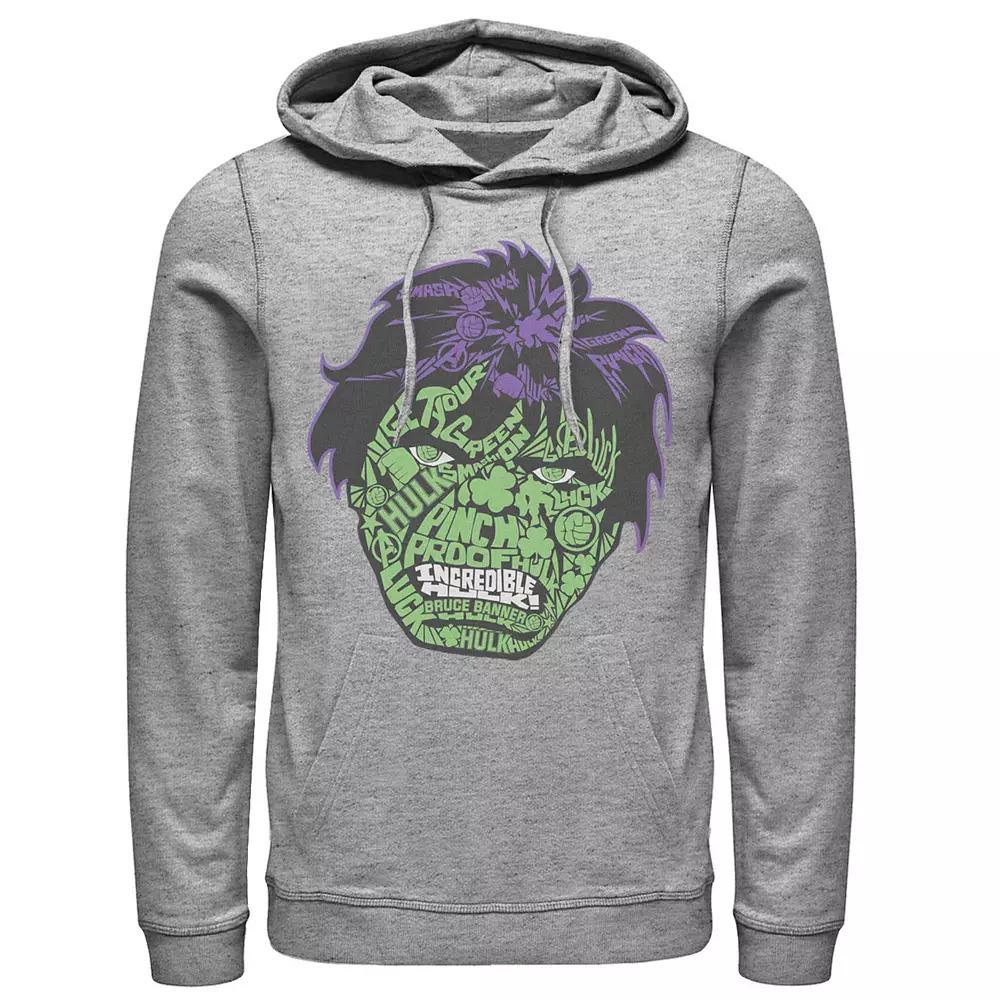 Men's Marvel Hulk St. Patty's Head Build Up Fill Hoodie, Size: Small, Athletic Grey Product Image
