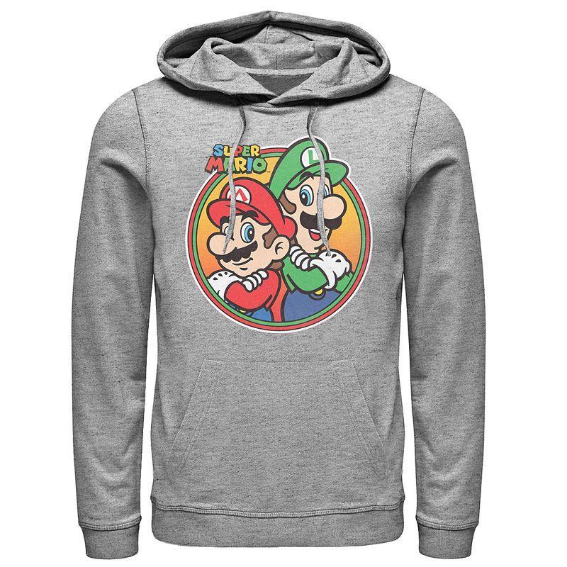 Men's Mario & Luigi Nintendo Bros Pullover Hoodie, Size: XL, Athletic Grey Product Image