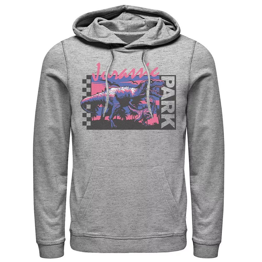 Men's Jurassic Park Checkerboard T-Rex Panel Hoodie, Size: XL, Athletic Grey Product Image
