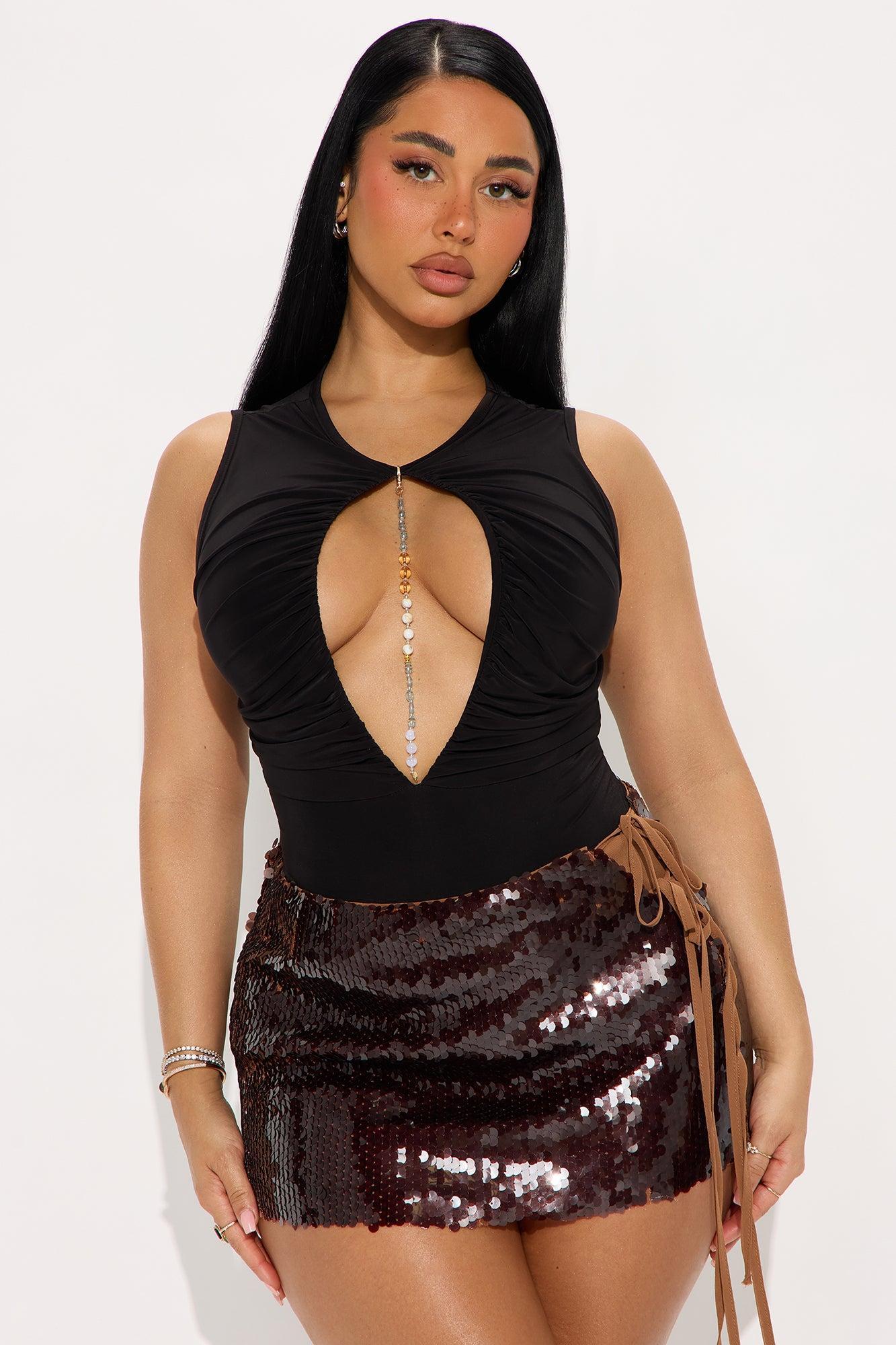 Talk To Me Cut Out Ruched Bodysuit - Black Product Image