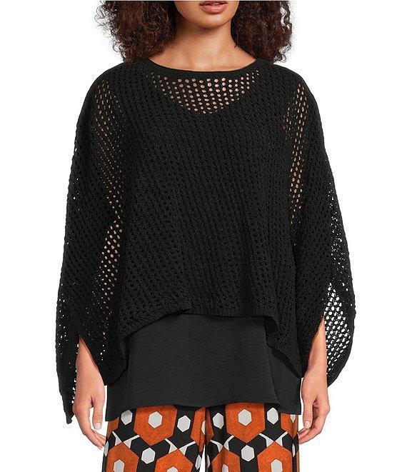 Slim Factor by Investments Boat Neck 3/4 Sleeve Lined Crochet Twofer Top Product Image