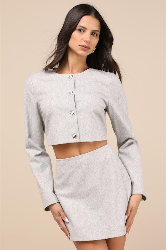 Preppy Pursuit Heather Grey Two-Piece Long Sleeve Mini Dress Product Image