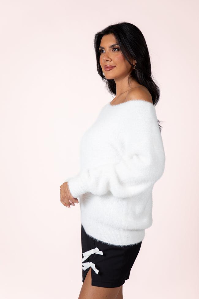 Sweet Memories Ivory Boatneck Fuzzy Sweater FINAL SALE Product Image