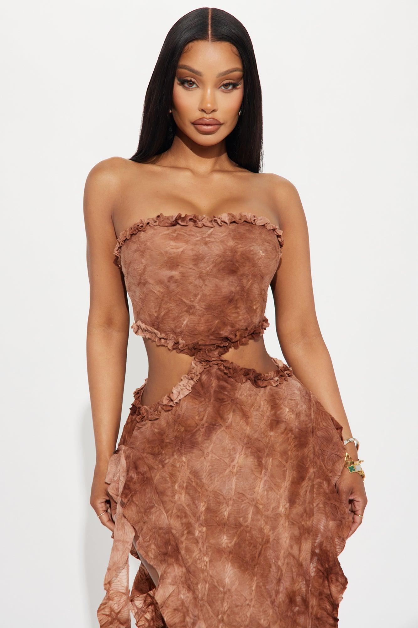Washed Up Textured Maxi Dress - Mocha Product Image