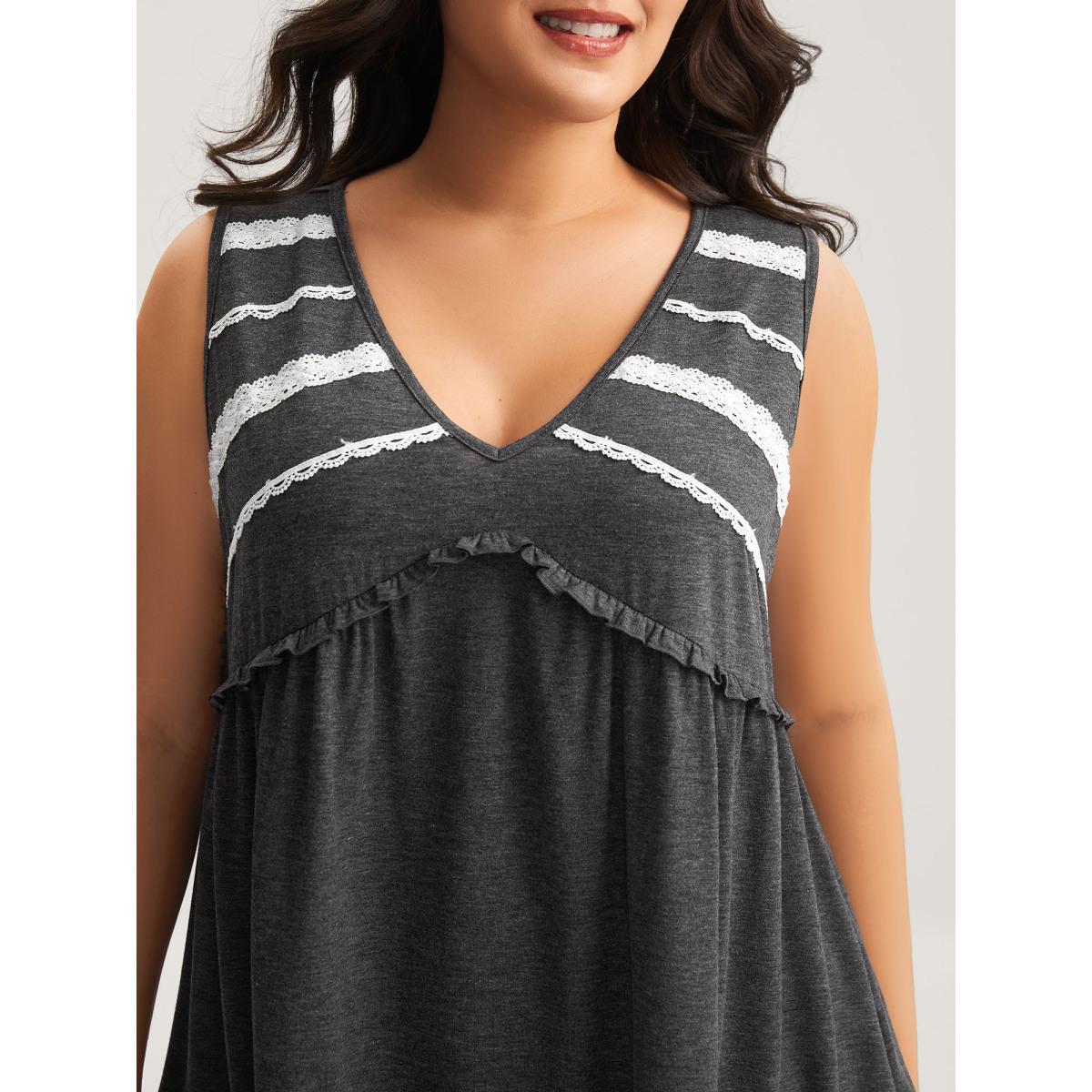Plus Size Lace Trim V-Neck Tank Top Women DimGray Wraparound straps V-neck Everyday-Casual Tank Tops Camis BloomChic 22-24/3X Product Image