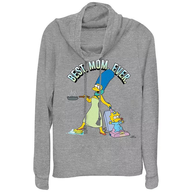 Women's The Simpsons Best Mom Ever Cowlneck Graphic Lightweight Long Sleeve, Size: Small, Gray Grey Product Image