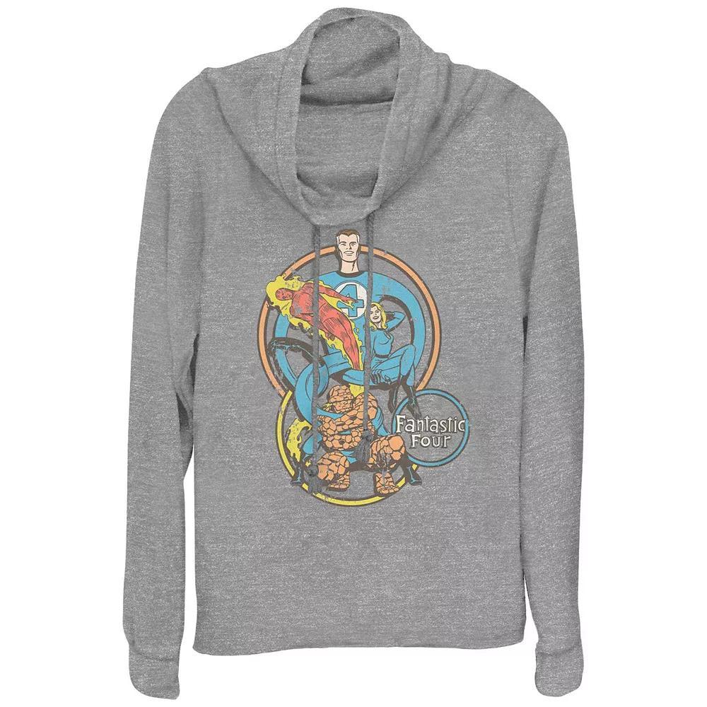 Women's Marvel Fantastic Four Super Hoops Cowlneck Graphic Lightweight Long Sleeve, Size: Small, Gray Grey Product Image