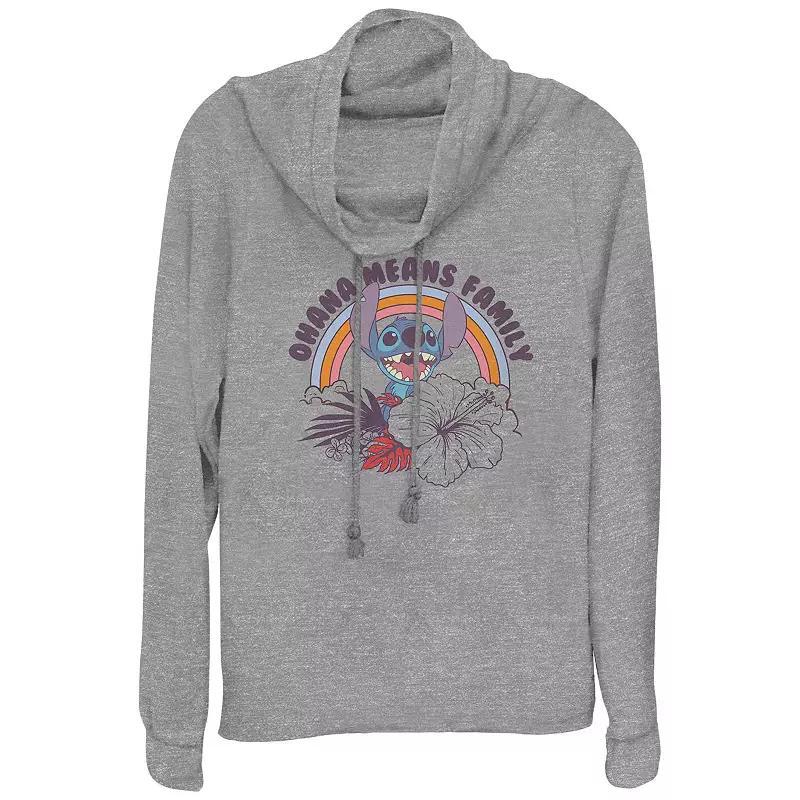 Disney's Lilo & Stitch Ohana Means Family Rainbow Women's Cowlneck Graphic Lightweight Long Sleeve, Size: Small, Gray Grey Product Image