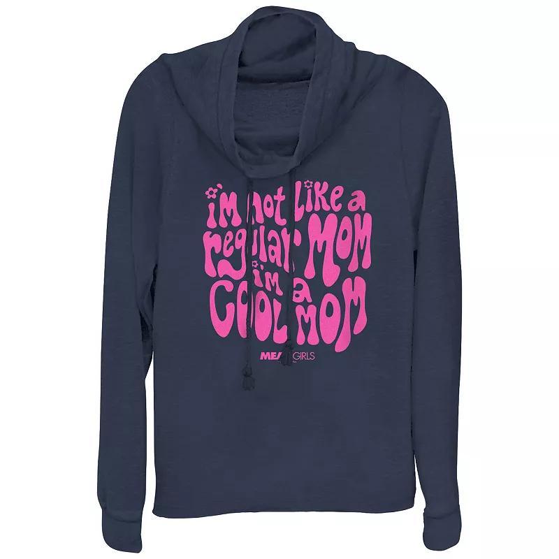 Women's Mean Girls I'm Not A Regular Mom I'm A Cool Mom Groovy Font Cowlneck Graphic Lightweight Long Sleeve, Size: XS, Blue Product Image