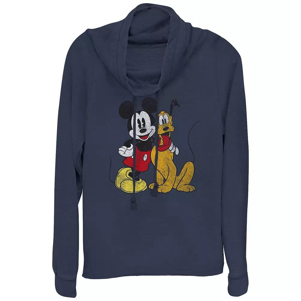 Disney's Mickey Mouse And Pluto Best Buds Women's Cowlneck Graphic Lightweight Long Sleeve, Girl's, Size: XL, Blue Product Image