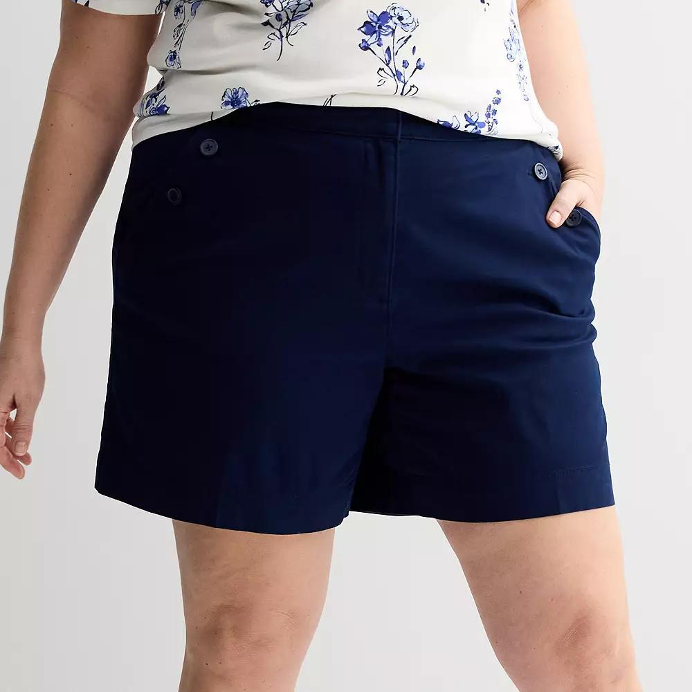 Plus Size Croft & Barrow® Classic Button Detail Shorts, Women's, Size: 22 W, Seattle Blue Product Image