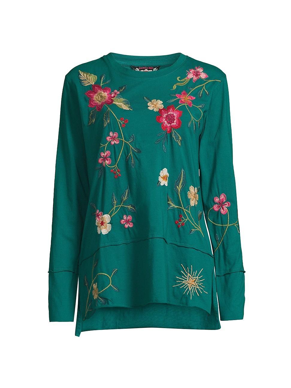 Womens Rhoda Floral Raw-Seam T-Shirt Product Image