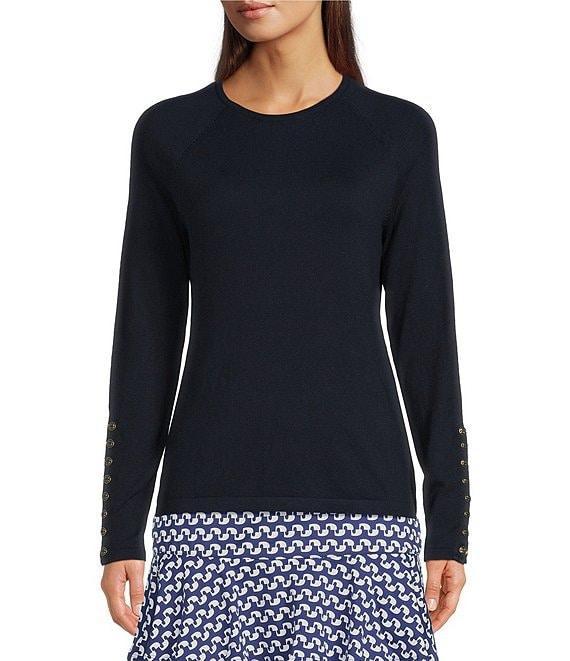 J.McLaughlin Jamey Crew Neck Button Trim Raglan Long Sleeve Sweater Product Image