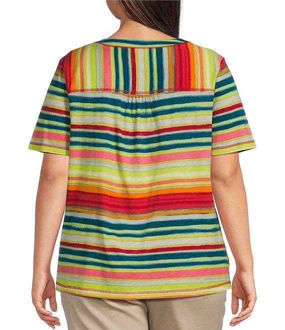 Westbound Plus Size Shimmering Stripe Short Short V-Neck Top Product Image