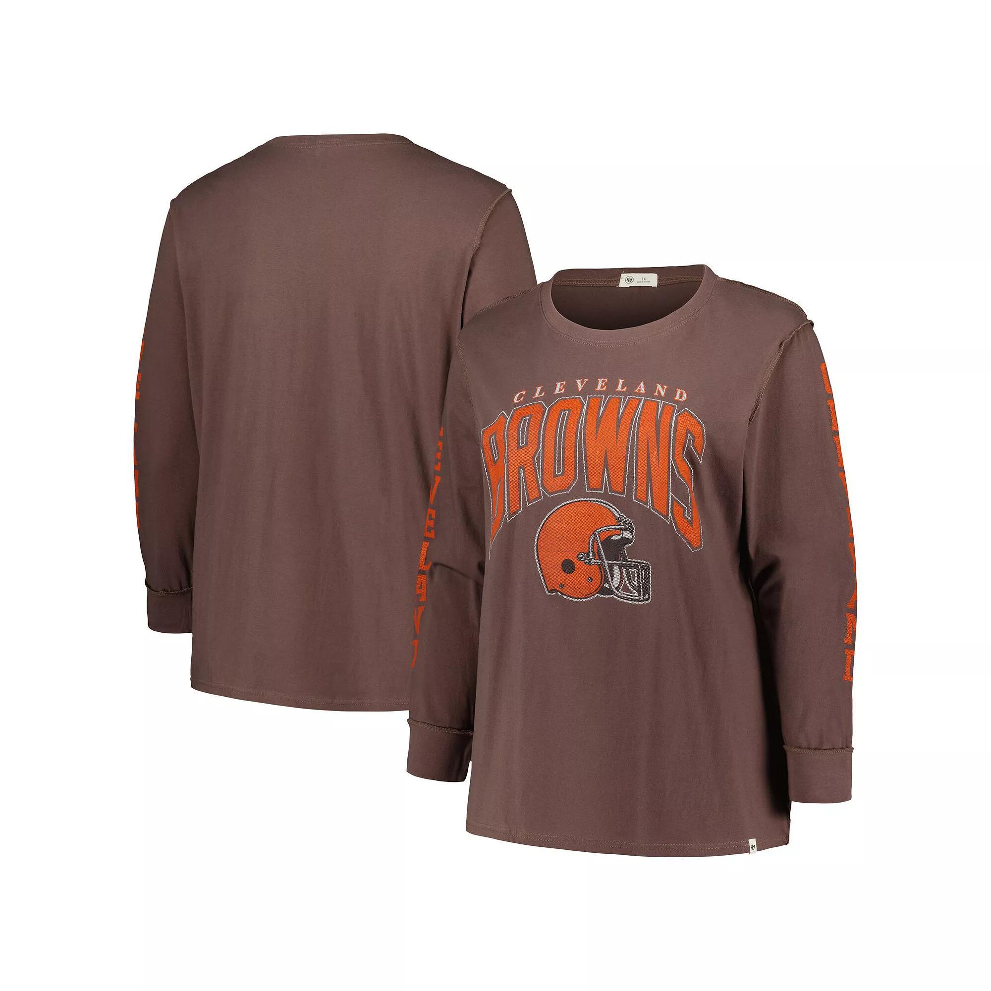 Women's '47 Brown Cleveland Browns Plus Size Honey Cat SOA Long Sleeve T-Shirt, Size: 2XL Product Image