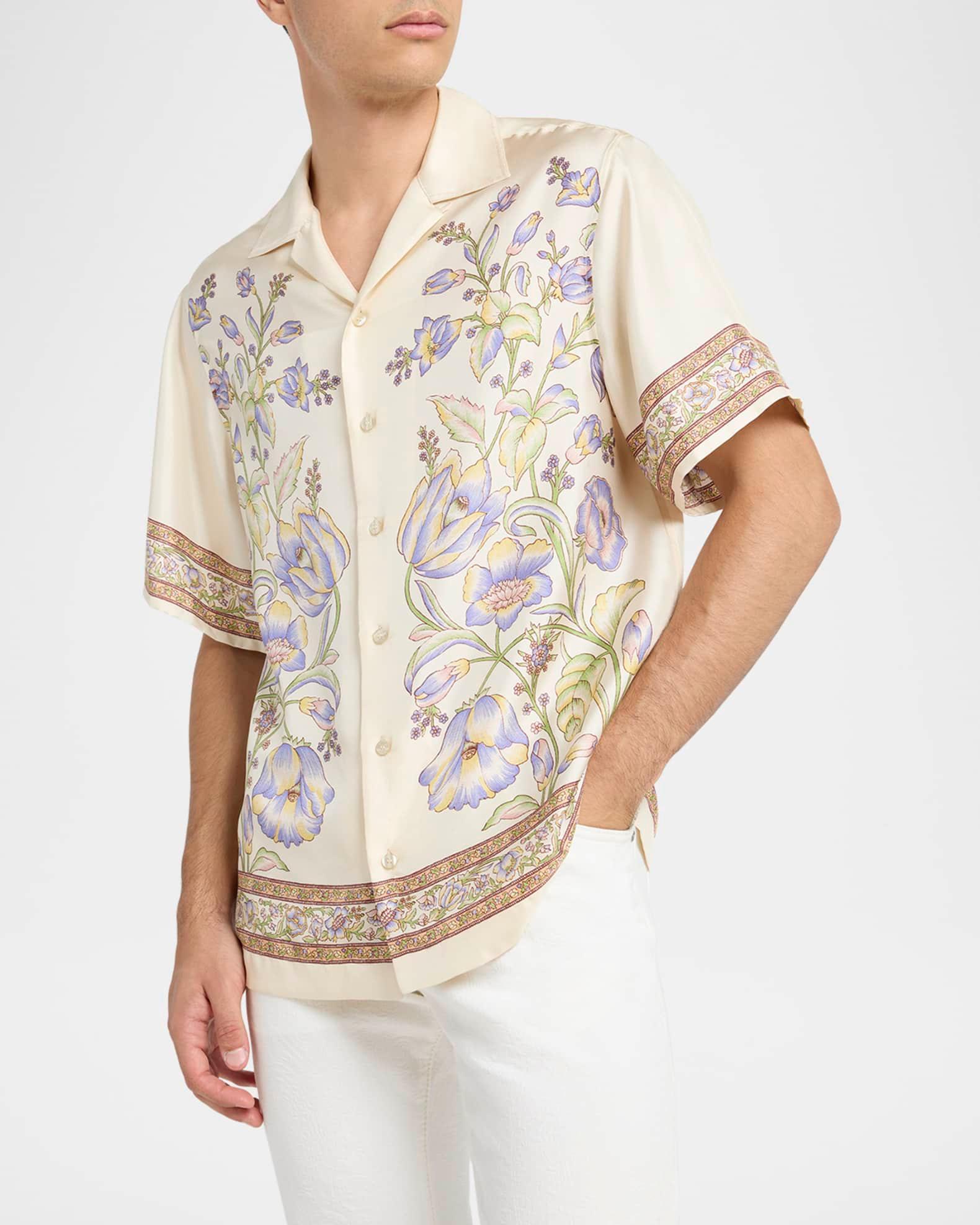 Men's Floral Silk Bowling Shirt Product Image