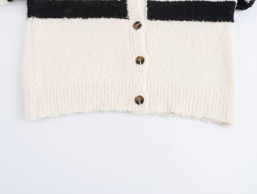 Stand Collar Striped Button-Up Cardigan Product Image