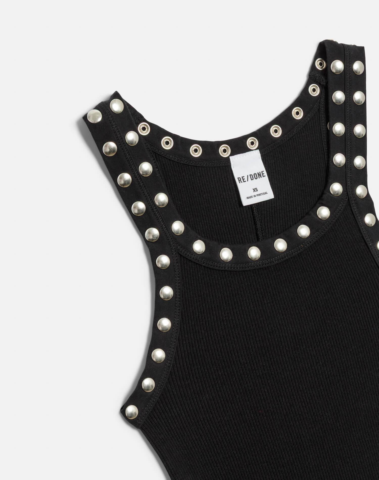 Studded Ribbed Tank - Black Product Image