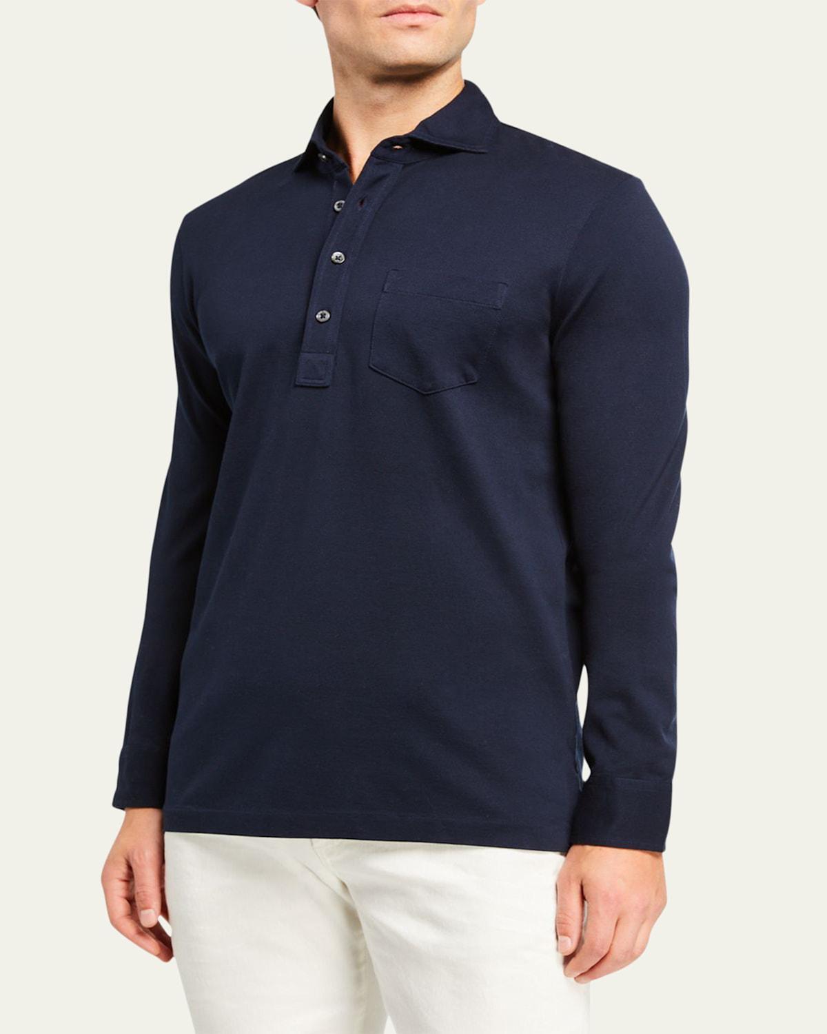 Mens Washed Non-Logo Long Sleeve Polo Product Image