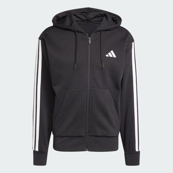 Men's adidas Essentials 3-Stripes Fleece Sportswear Zip Front Hoodie, Size: Medium, Medium Grey Grey Product Image