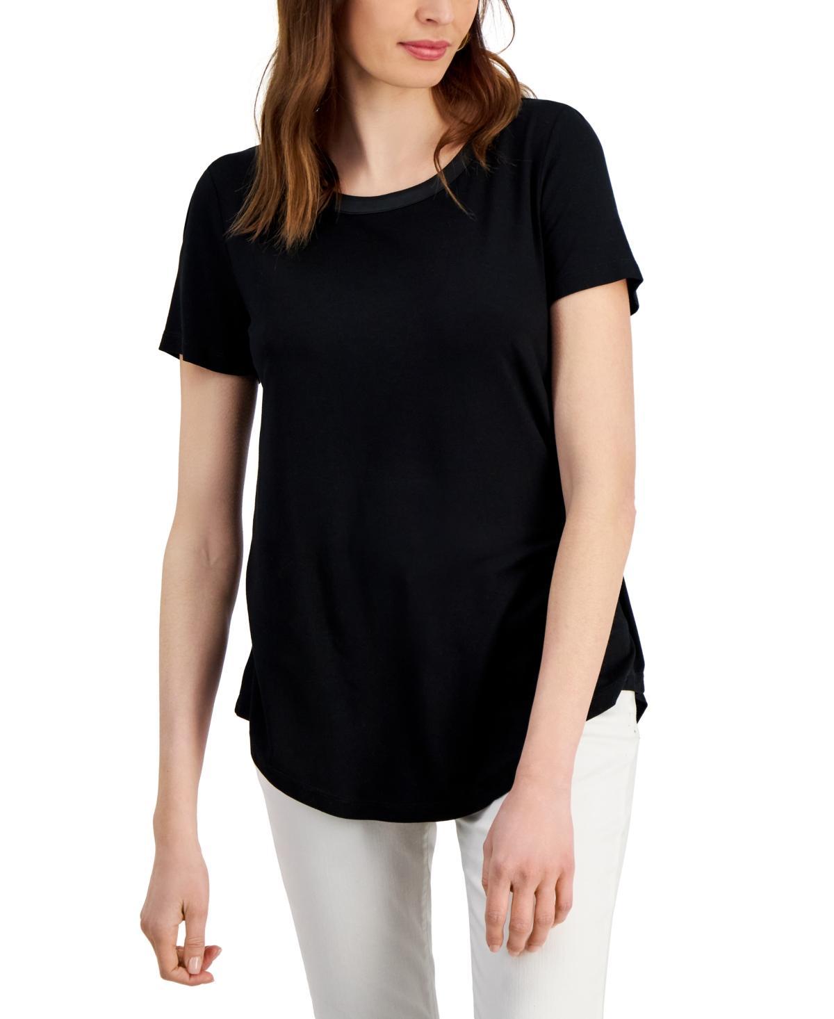 Jm Collection Womens Satin-Trim Knit Short-Sleeve Top, Created for Macys Product Image