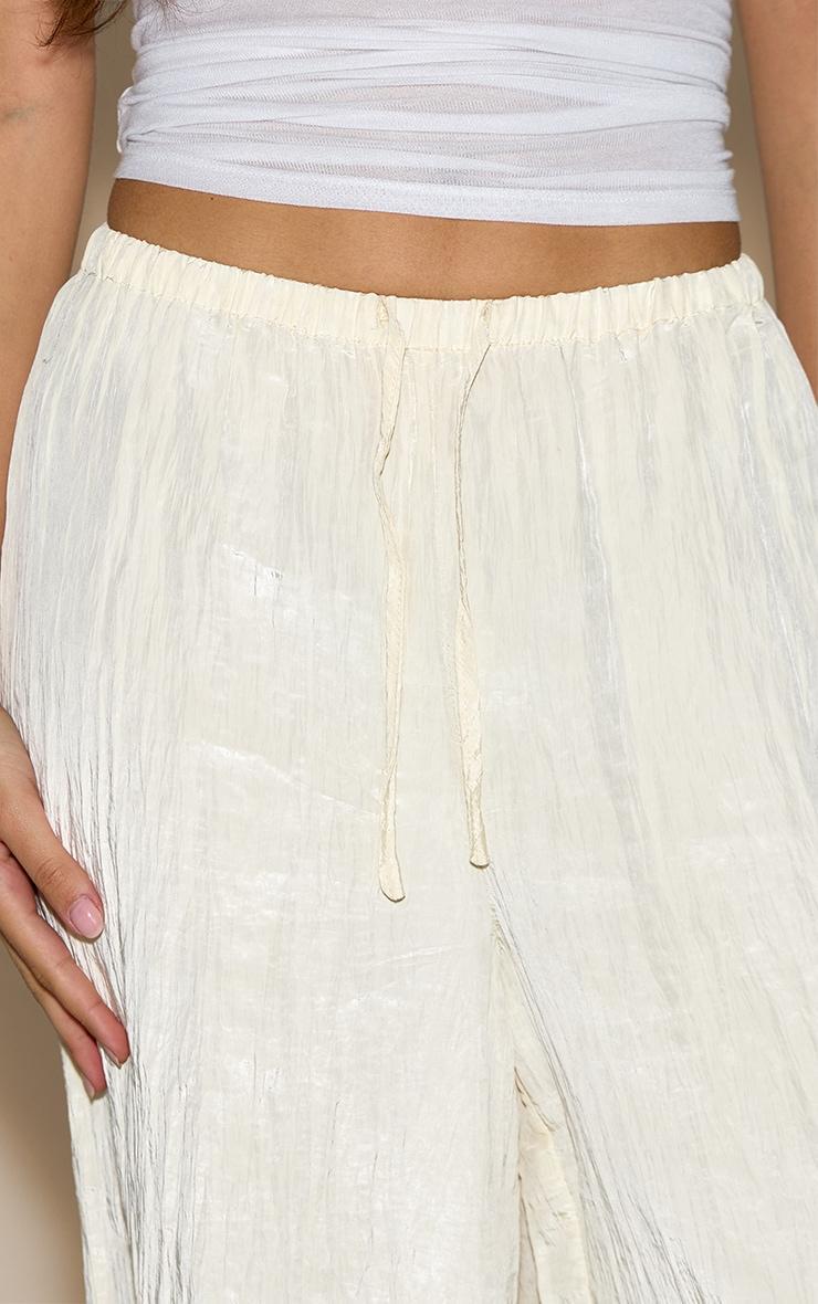Cream Crinkle Satin Drawstring Low Rise Pant Product Image