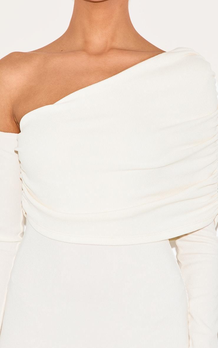 Cream Rib Bardot Long Sleeve Bodycon Dress Product Image