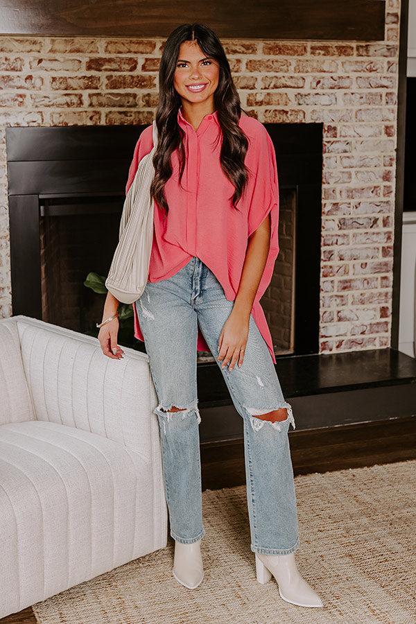 Destined For Decadence Button Up In Coral Product Image