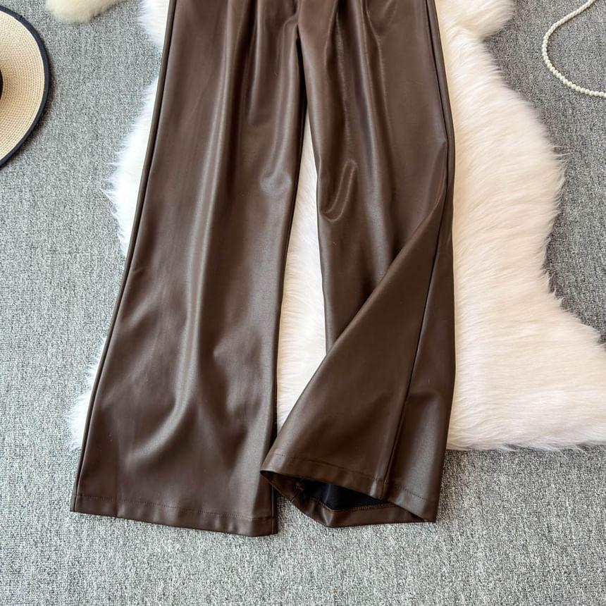 High Waist Faux Leather Wide Leg Pants Product Image