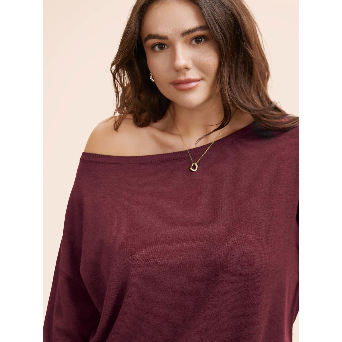 Plus Size Supersoft Essentials Boat Neck Drop Shoulder Pullover Deepred Women Elegant Long Sleeve Boat Neck Everyday Pullovers BloomChic 18-20/2X Product Image